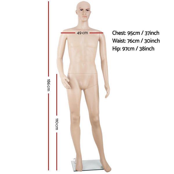 186Cm Tall Full Body Male Mannequin Skin Coloured Mannequins
