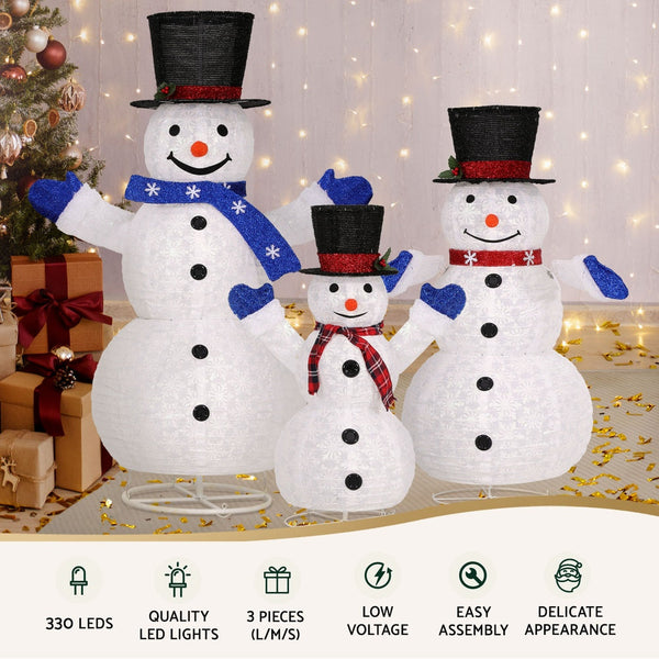 3 Pcs Christmas Lights 330 Led Fairy Snowman Decorations Jingle Jollys Seasonal Decorations