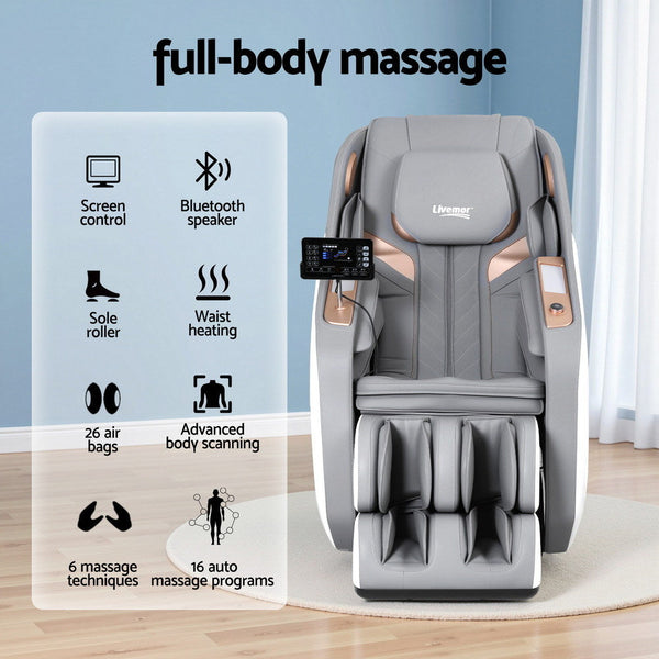 Livemor 4D Massage Chair Electric Recliner Double Core Mechanism Massager Rowa White Electric Massage Chairs