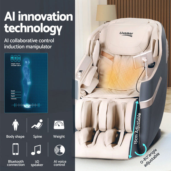 Livemor 4D Electric Massage Chair Recliner Grey Furniture Electric Massage Chairs