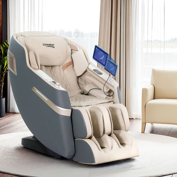 Livemor 4D Electric Massage Chair Recliner Grey Furniture Electric Massage Chairs