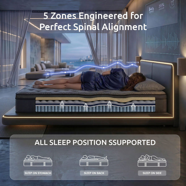 Levitex Grey Double 34Cm Hybrid Pocket Spring Mattress With Gel Memory Foam Mattresses