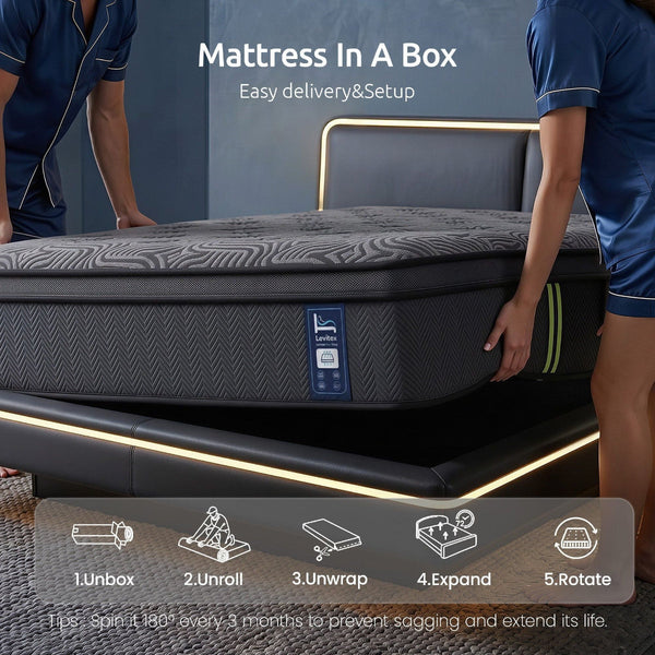 Levitex Grey Double 34Cm Hybrid Pocket Spring Mattress With Gel Memory Foam Mattresses