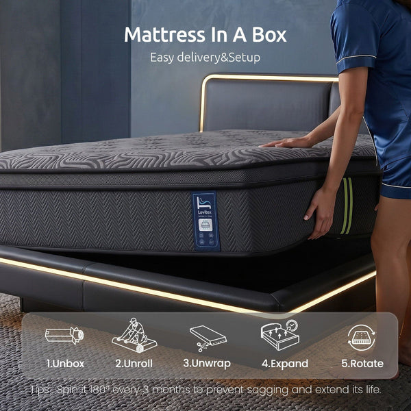 Levitex King Single 34Cm Hybrid Pocket Spring Mattress Grey Mattresses