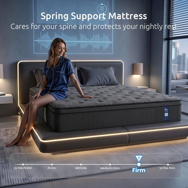 Levitex Queen 34Cm Hybrid Pocket Spring Mattress With Gel Memory Foam Grey Mattresses