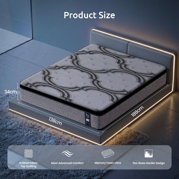 Levitex Double Mattress: 34Cm Firm Pocket Spring With Latex & Memory Foam Mattresses