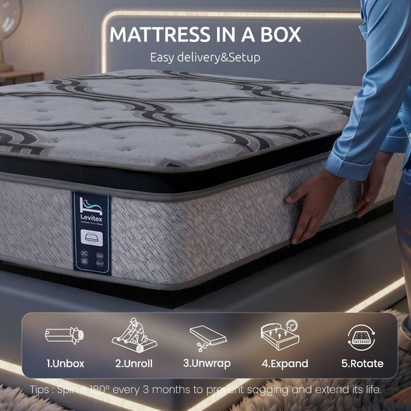 Levitex King Single 34Cm Firm Pocket Spring Latex Memory Foam Mattress Mattresses