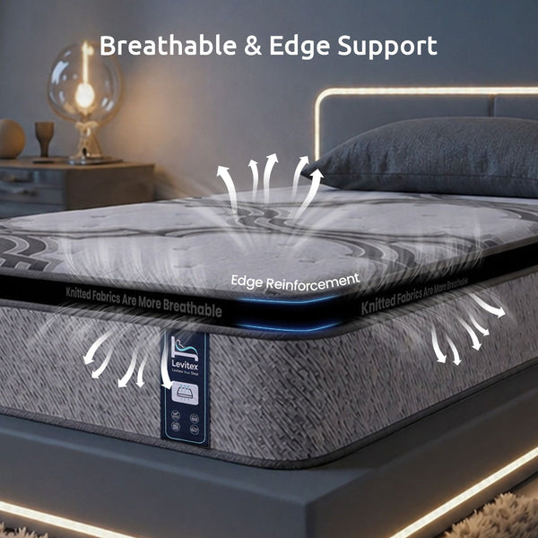 Levitex 34Cm Single Mattress: Extra Firm 5 Zone Pocket Spring Latex & Memory Foam Mattresses