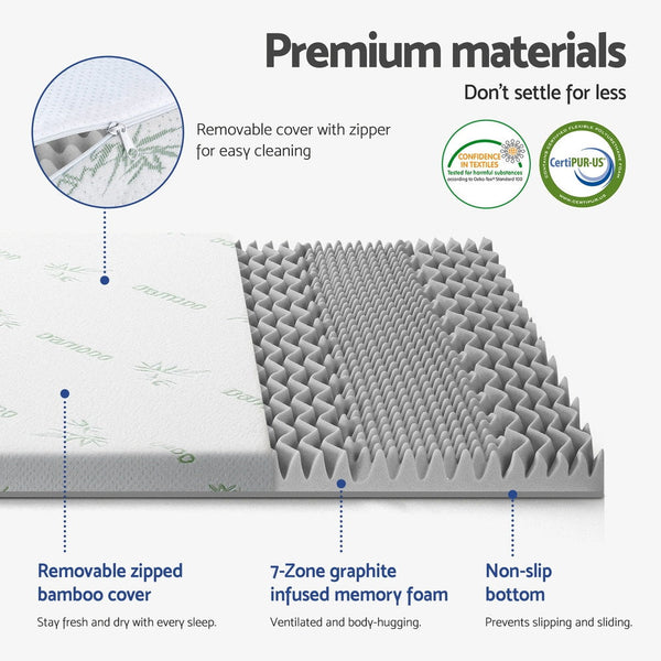 Giselle Bedding 8Cm Memory Foam Mattress Topper 7 Zone Graphite Double Mattress Toppers & Protectors