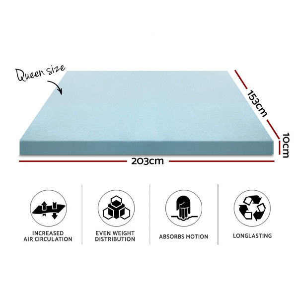 Giselle Memory Foam Mattress Topper Cool Gel 10Cm Queen Mattress Toppers & Protectors