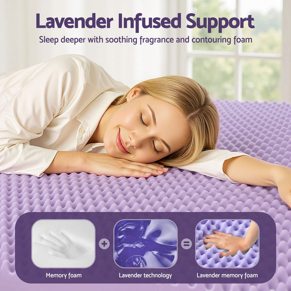 Giselle 5Cm Memory Foam Mattress Topper Lavender Infused Egg Crate Pad Mat Double Mattress Toppers & Protectors
