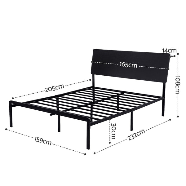 Artiss Queen Bed Frame With Led & Charging Station Queen Bed Frames