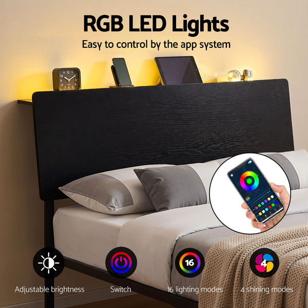 Artiss Queen Bed Frame With Led & Charging Station Queen Bed Frames