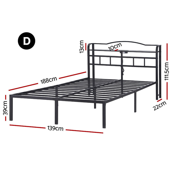Artiss Double Bed Frame With Charging Station & Storage Black Double Bed Frames