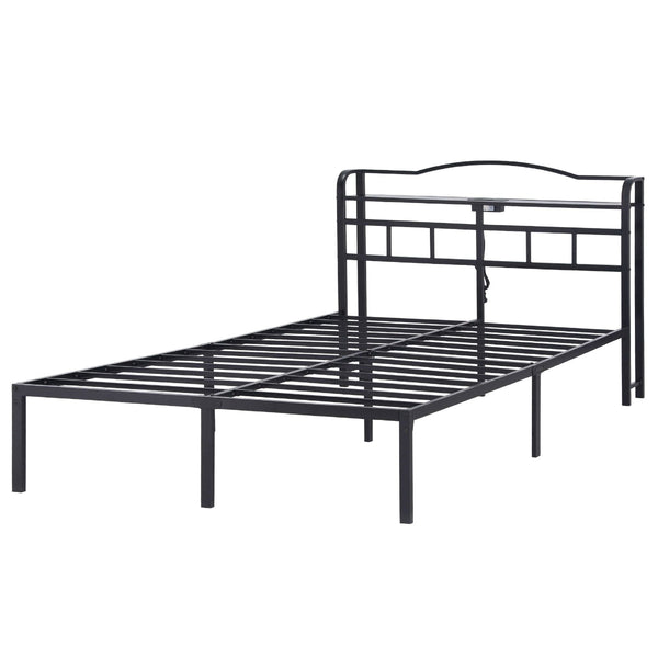 Artiss Double Bed Frame With Charging Station & Storage Black Double Bed Frames