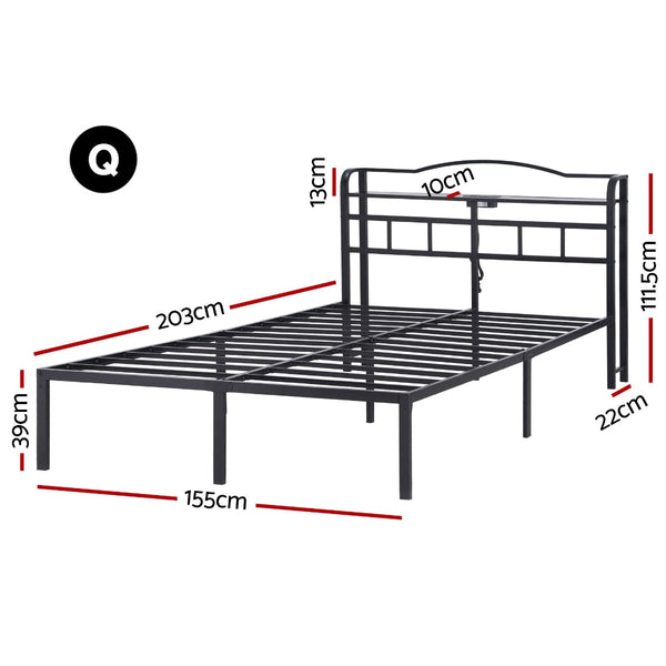 Artiss Queen Bed Frame With Charging Station Wave Black Queen Bed Frames