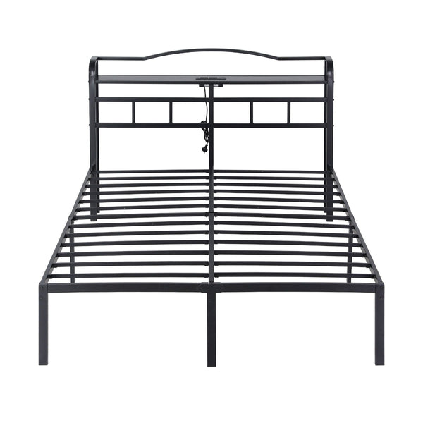 Artiss Queen Bed Frame With Charging Station Wave Black Queen Bed Frames