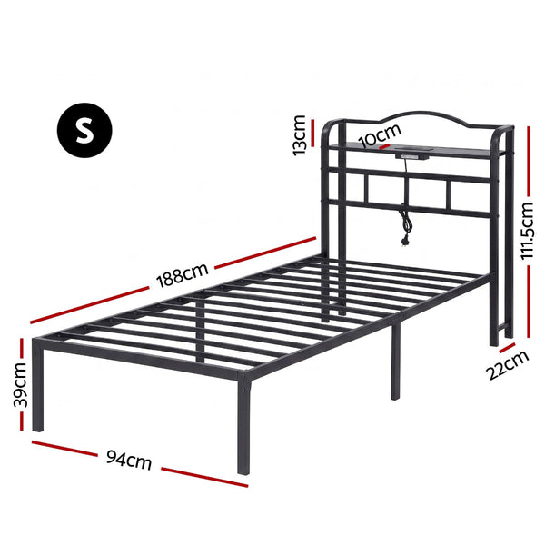 Artiss Single Bed Frame With Charging Station And Storage Black Single Bed Frames