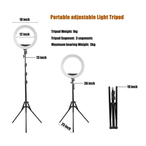 18 Inch Two Colour Dimmable Ring Fill Light With Tripod 55 Watt Power Supply Tripods & Monopods
