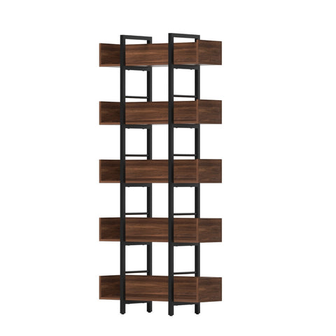 E1 Particle Board And Metal 5 Tier Bookshelf Walnut Furniture Storage Rack Kids Bookshelves