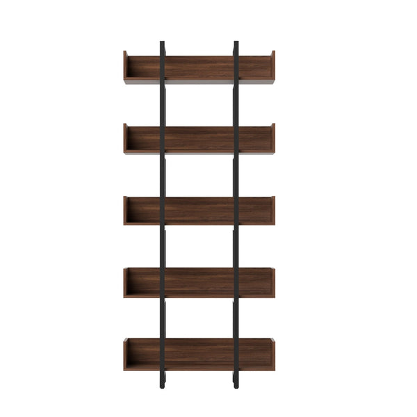 E1 Particle Board And Metal 5 Tier Bookshelf Walnut Furniture Storage Rack Kids Bookshelves