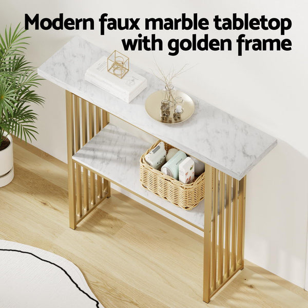 Artiss Console Table Marble Effect White&Gold Tables