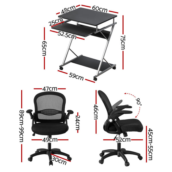 Artiss Computer Desk Mesh Office Chair Set Desks With Keyboard Shelf Try Black Home Office Desks