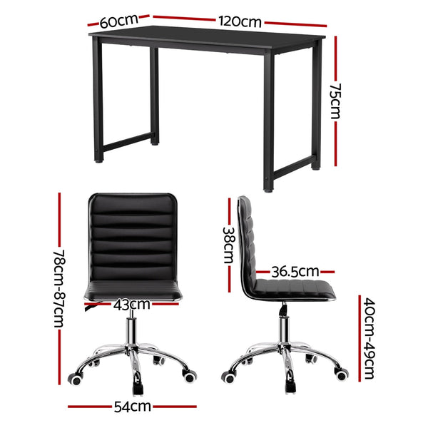 Artiss 120Cm Computer Desk And Executive Office Chairs Set Black Home Office Desks