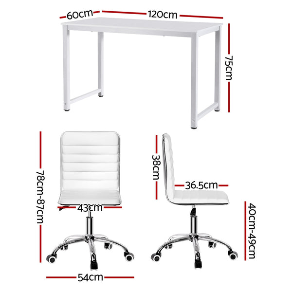 Artiss 120Cm Computer Desk With Executive Office Chairs Set In White Home Office Desks