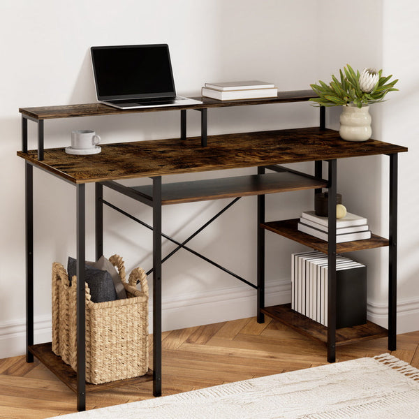 Artiss Computer Desk Laptop Desks Home Office Study Table Open Shelf Brown 120Cm Home Office Desks