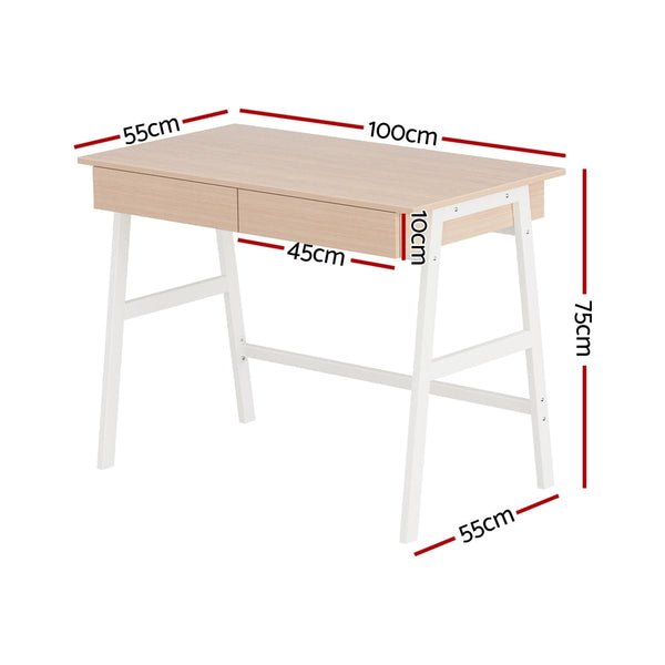 Artiss Computer Desk Drawer Cabinet Oak 100Cm Home Office Desks