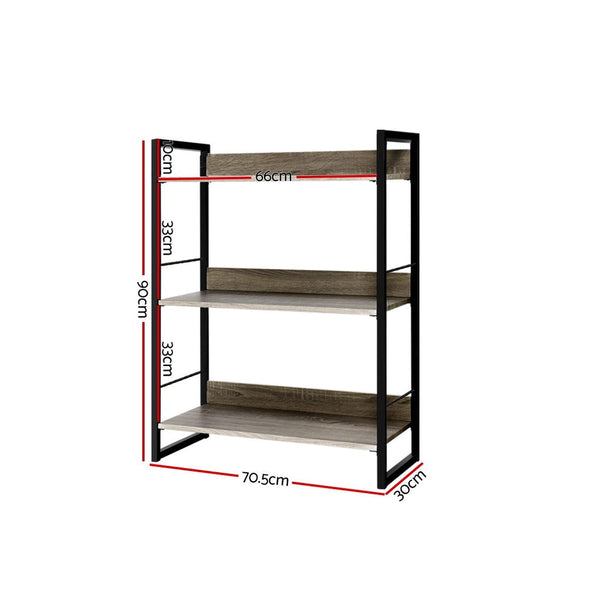 Artiss Bookshelf 3 Tiers Noe Black And Oak Bookshelves