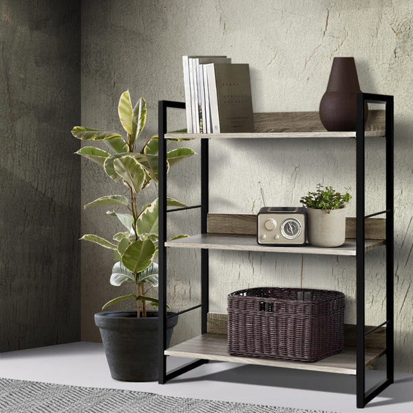 Artiss Bookshelf 3 Tiers Noe Black And Oak Bookshelves