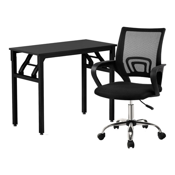 Artiss Computer Desk Mesh Office Chair Set Foldable Home Study Table Black Home Office Desks
