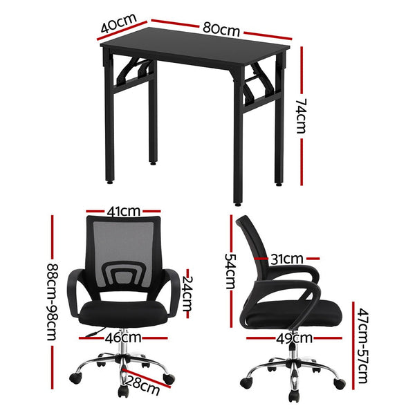 Artiss Computer Desk Mesh Office Chair Set Foldable Home Study Table Black Home Office Desks