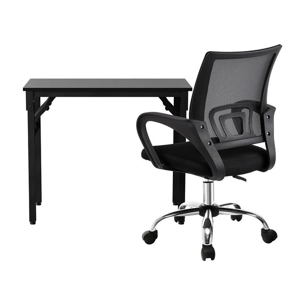 Artiss Computer Desk Mesh Office Chair Set Foldable Home Study Table Black Home Office Desks