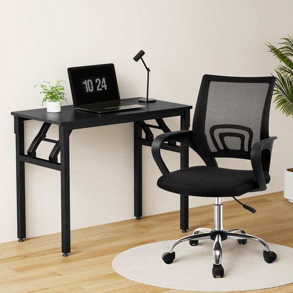 Artiss Computer Desk Mesh Office Chair Set Foldable Home Study Table Black Home Office Desks