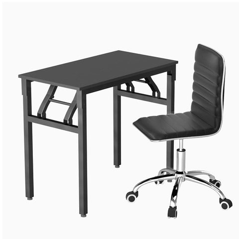 Artiss Computer Desk Office Chair Pu Leather Set Foldable Home Study Table Black Home Office Desks