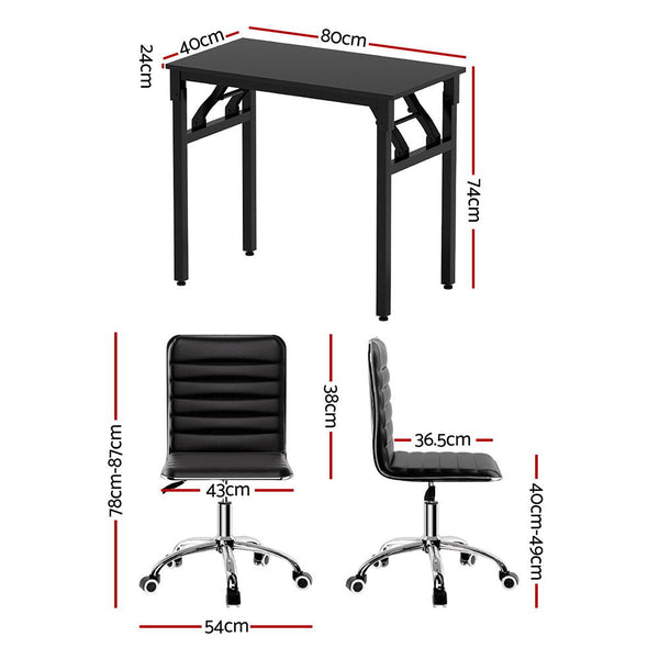 Artiss Computer Desk Office Chair Pu Leather Set Foldable Home Study Table Black Home Office Desks