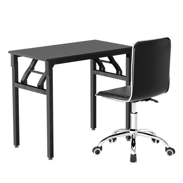 Artiss Computer Desk Office Chair Pu Leather Set Foldable Home Study Table Black Home Office Desks