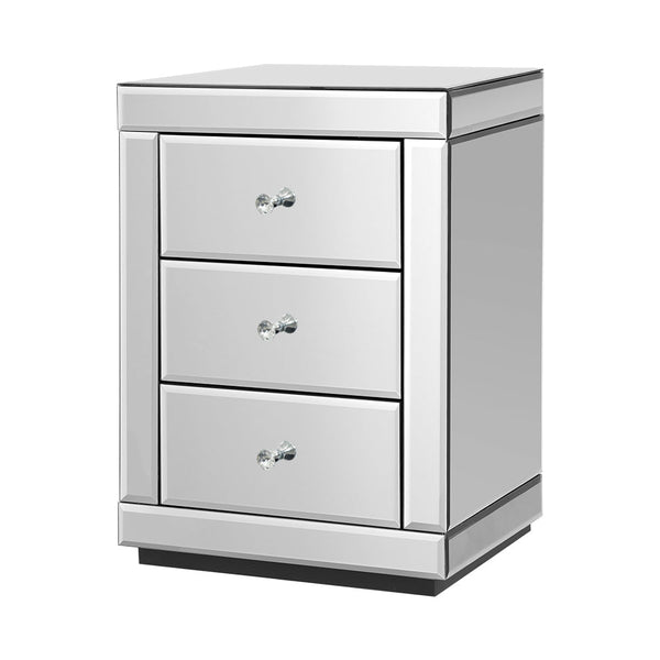 Artiss Bedside Table 3 Drawers Mirrored Presia Silver Bedside Tables