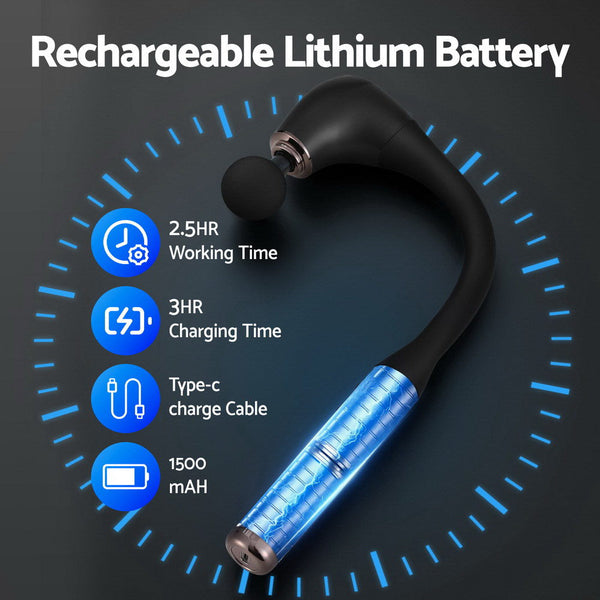 Everfit Massage Gun U Shaped Extended Handle Percussion Massager 4 Heads Massagers