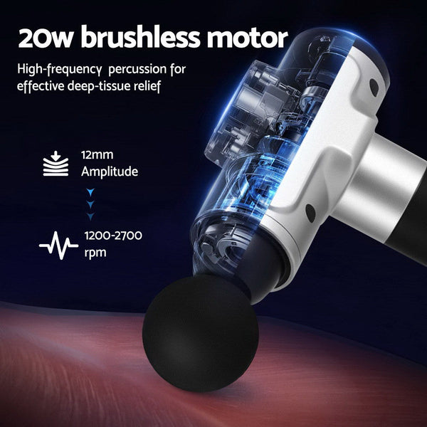 Everfit Massage Gun 30 Speed 6 Heads Vibration Muscle Massager Chargeable Silver Massagers