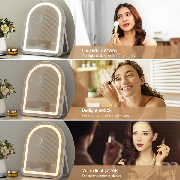Embellir Makeup Mirror 35X45cm Dressing Vanity Led Stripe Light With 5X Magnification Rotation White Arch Makeup Mirrors