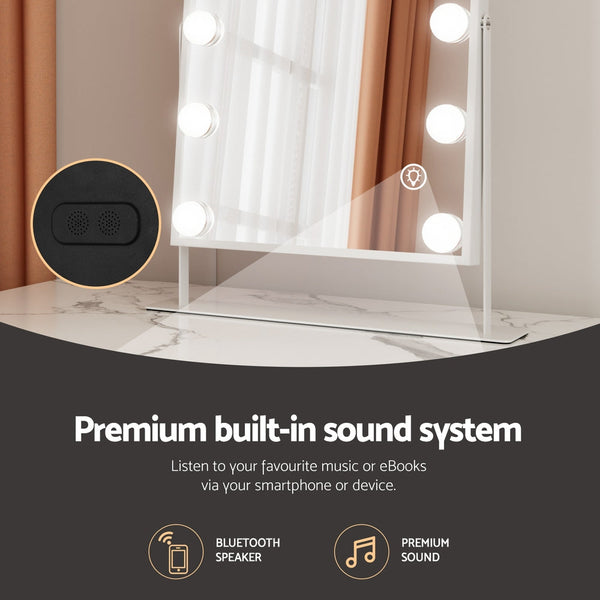 Embellir Bluetooth Makeup Mirror 30X40cm Hollywood Vanity With Led Light White Makeup Mirrors