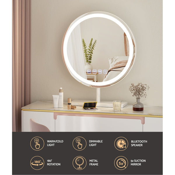 Embellir Makeup Mirror 40X40cm Hollywood Vanity With Led Light Tabletop Round Makeup Mirrors