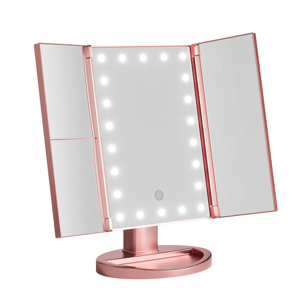 Embellir Tri Fold Makeup Mirror 1X2x3x Magnifying With Led Light Travel Portable Pink Makeup Mirrors