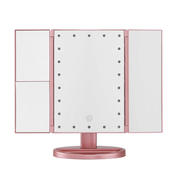 Embellir Tri Fold Makeup Mirror 1X2x3x Magnifying With Led Light Travel Portable Pink Makeup Mirrors