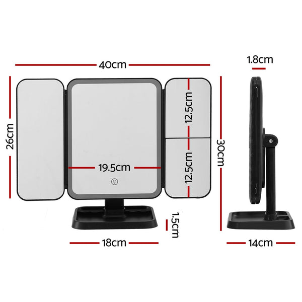 Embellir Led Makeup Mirror Tri Fold Lighted Vanity Mirrors 1X2x3x Magnifications Makeup Mirrors
