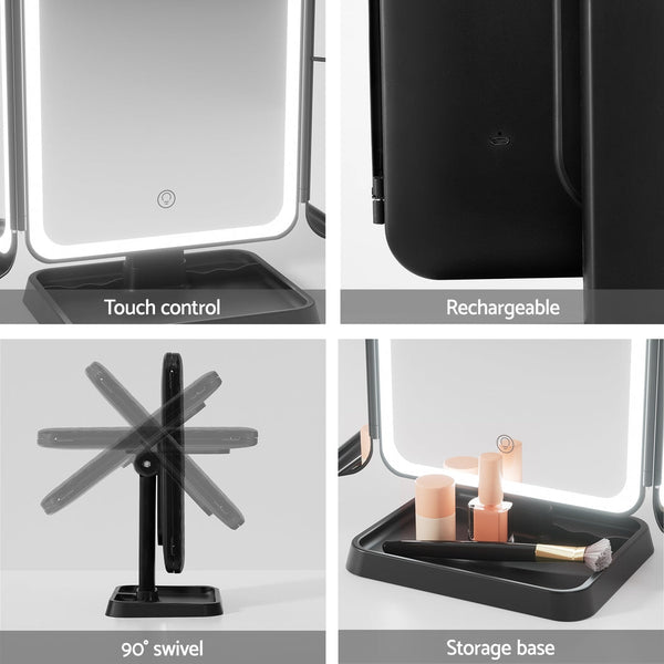 Embellir Led Makeup Mirror Tri Fold Lighted Vanity Mirrors 1X2x3x Magnifications Makeup Mirrors